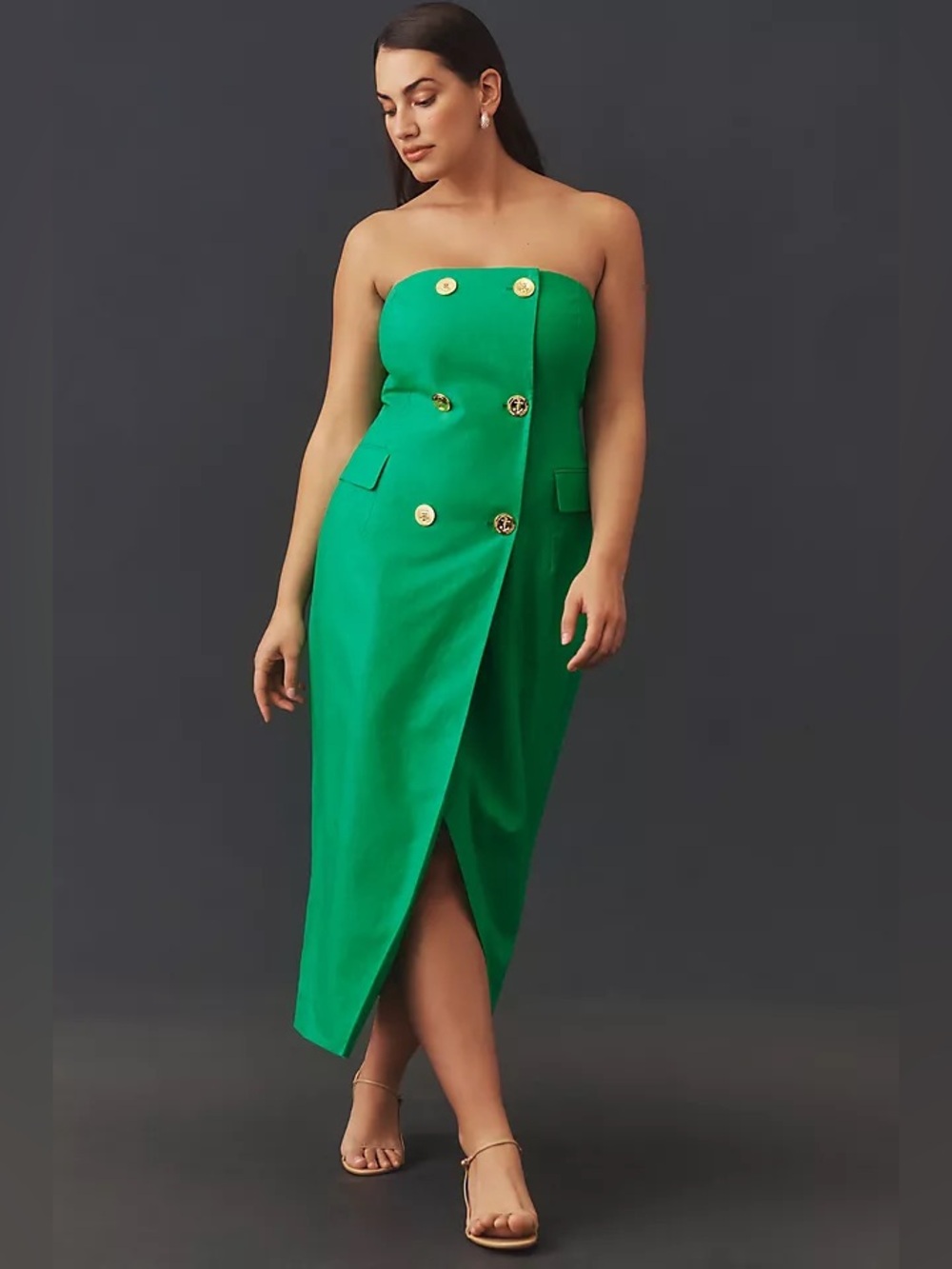 New Anthropologie Mare Mare Strapless Trench Midi Dress Linen Kelly Green M NWT - Picture 4 of 11